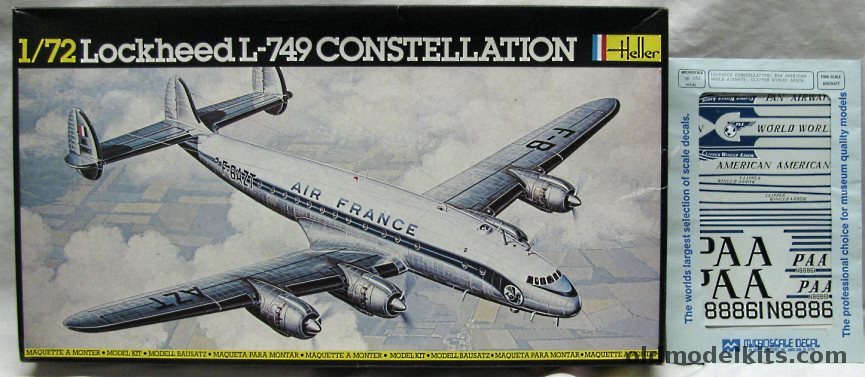 Heller 1/72 Lockheed L-749 Constellation - TWA or Air France + Microscale Pan Am Decals, 310 plastic model kit